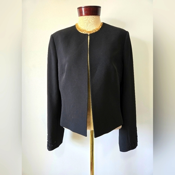 ALBERT NIPON Vintage Designer Black Blazer With Beaded Sleeves. Size 12 - Picture 1 of 11